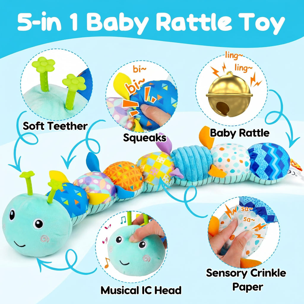 Caterpillar Plush Toy With Music For Baby Sensory And Tummy Time | Temsk