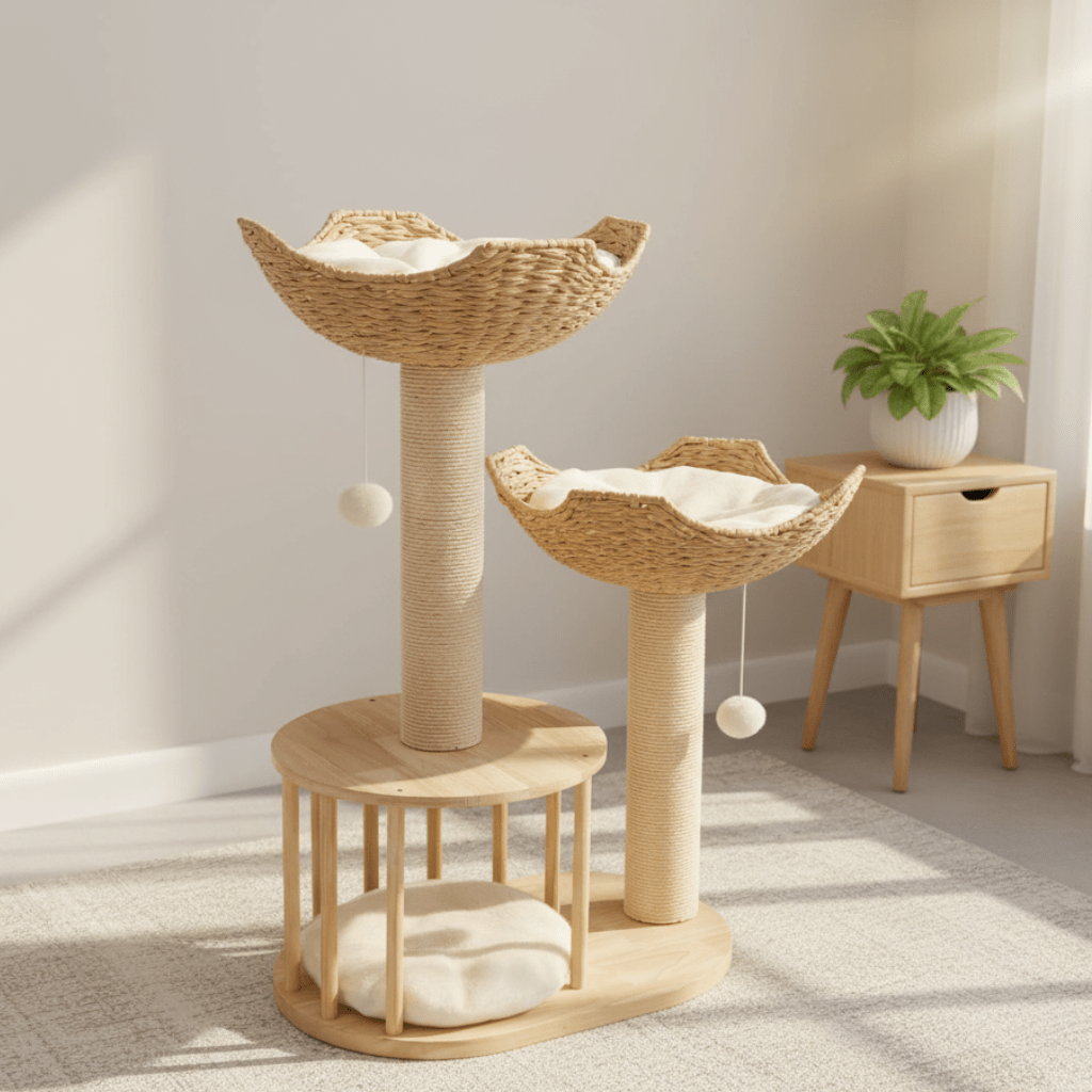 TriPaw Loft Three-Level Plush Cat Tree With Sturdy Sisal Scratching Posts | Temsk