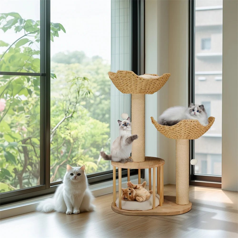 TriPaw Loft Three-Level Plush Cat Tree With Sturdy Sisal Scratching Posts | Temsk