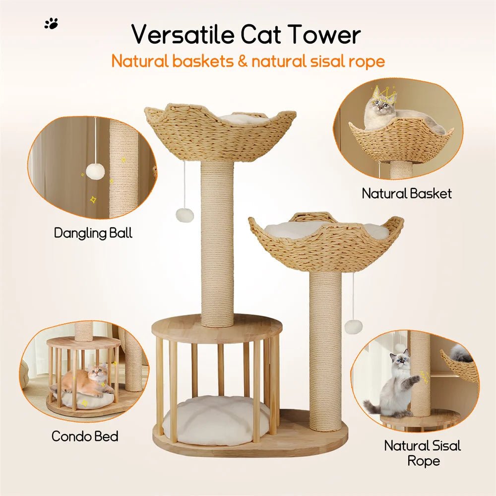 TriPaw Loft Three-Level Plush Cat Tree With Sturdy Sisal Scratching Posts | Temsk