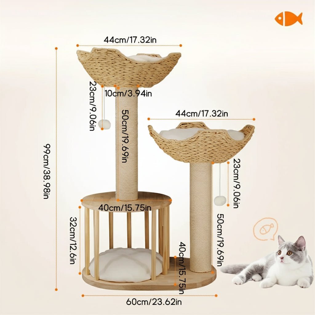 TriPaw Loft Three-Level Plush Cat Tree With Sturdy Sisal Scratching Posts | Temsk