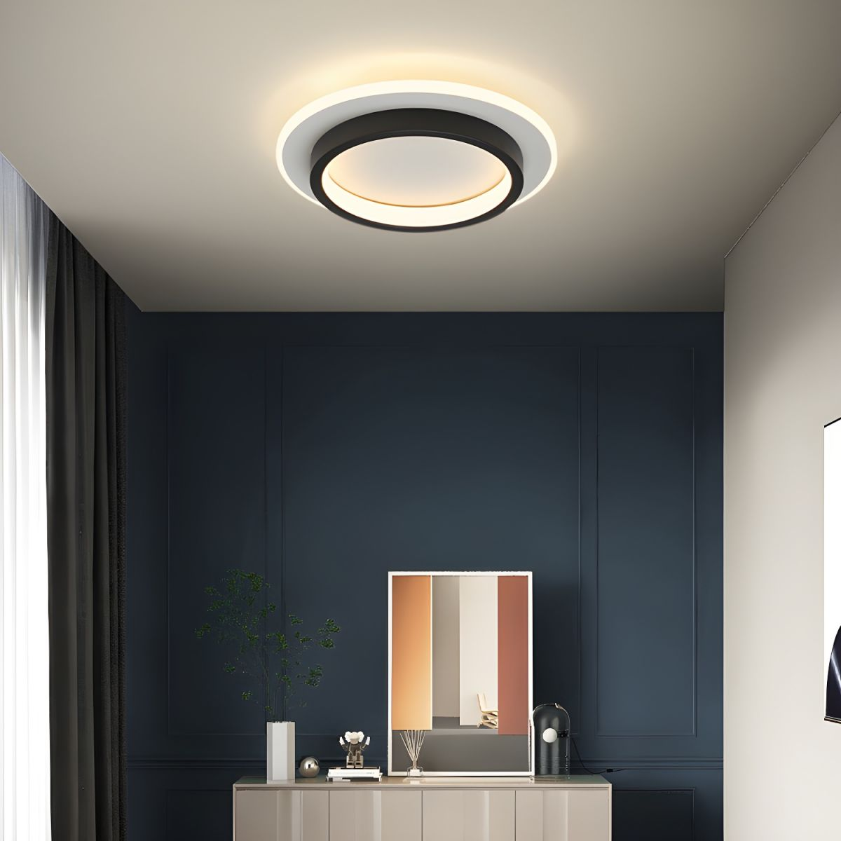 Round LED Ceiling Light With Halo Ring, Metal And Acrylic Flush Mount | Temsk