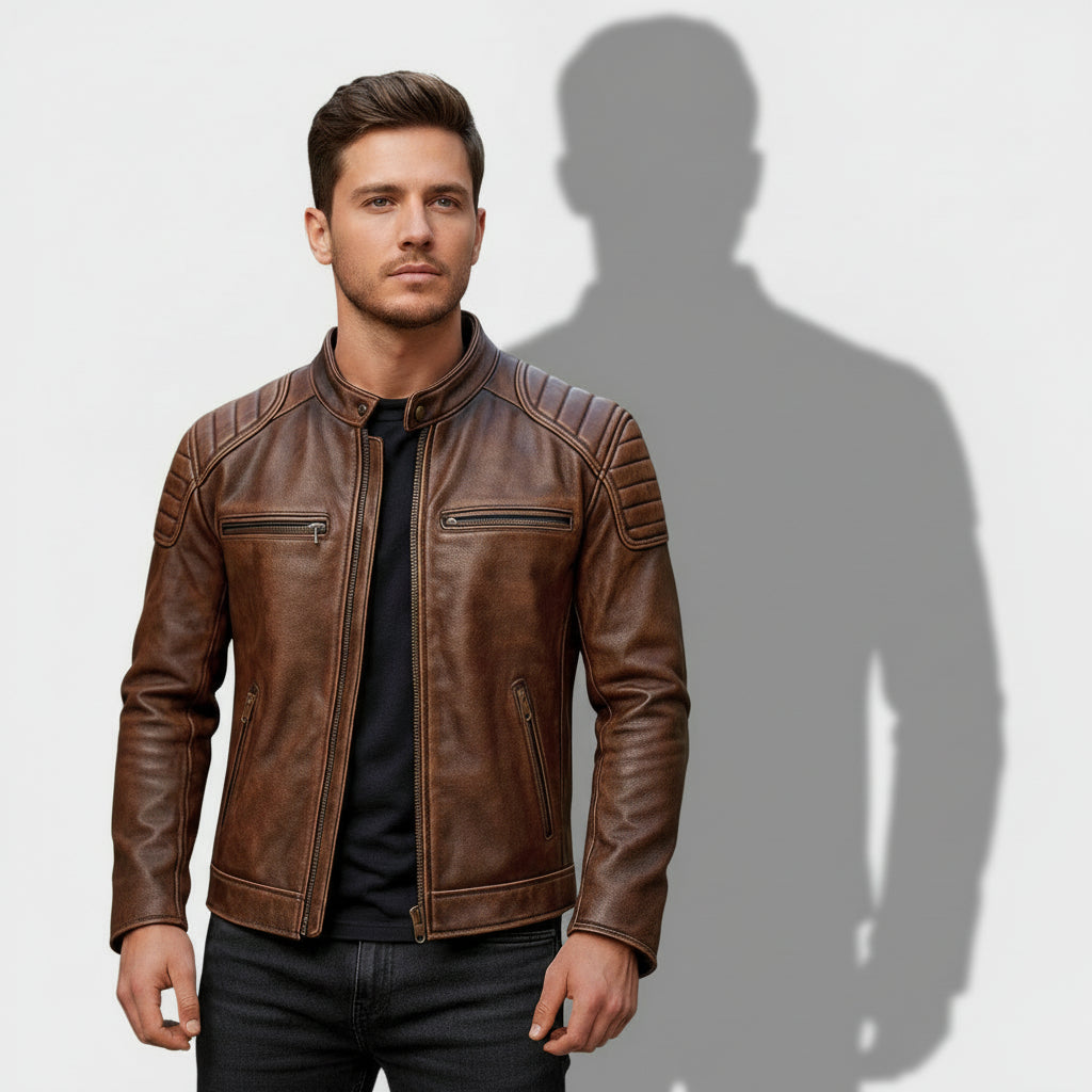Herren Vintage-Motorradjacke im klassischen Stil | Temsk