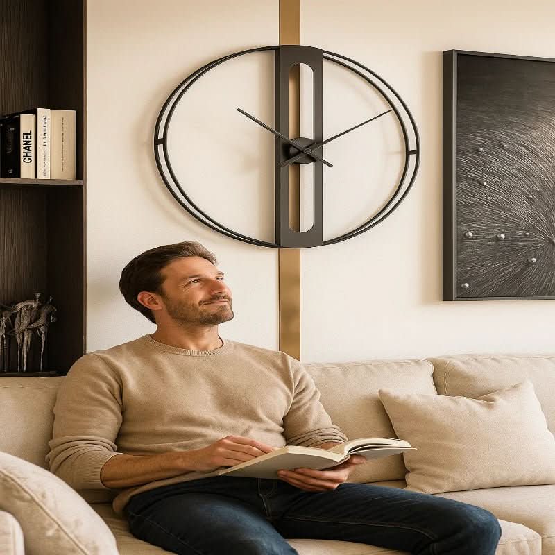 NovaGlow 50cm Gold and Black Metal Wall Clock as an Eye Catcher | Temsk