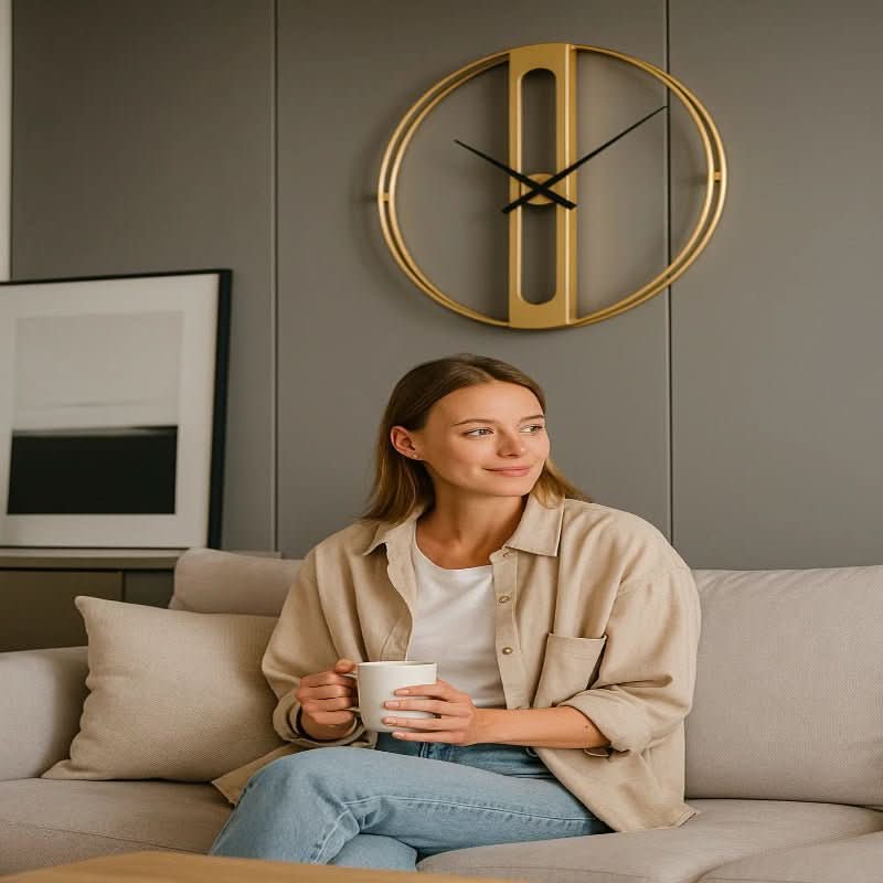 NovaGlow 50cm Gold and Black Metal Wall Clock as an Eye Catcher | Temsk