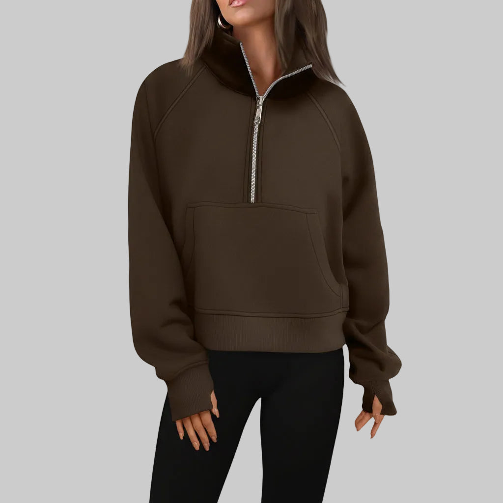 Kvinders cropped fleece-sweatshirt med halv lynlås til daglig varme | Temsk