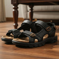 Alderon Ergonomic Mens Leather Sandals With Padded Support And Hook-and-Loop Fastener | Temsk