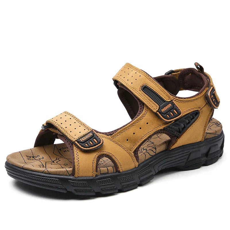 Alderon Ergonomic Mens Leather Sandals With Padded Support And Hook-and-Loop Fastener | Temsk