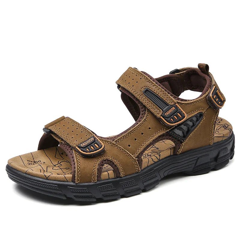 Alderon Ergonomic Mens Leather Sandals With Padded Support And Hook-and-Loop Fastener | Temsk