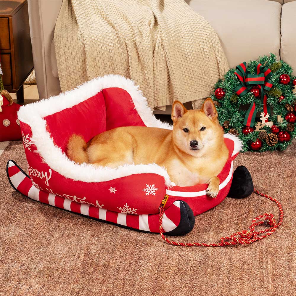 HollyPine Sleigh Dog Bed With Plush Crystal Velvet And Non Slip Bottom | Temsk