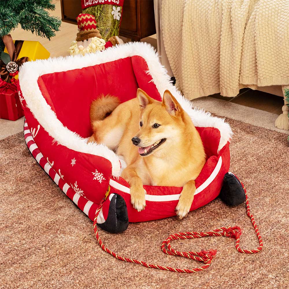HollyPine Sleigh Dog Bed With Plush Crystal Velvet And Non Slip Bottom | Temsk