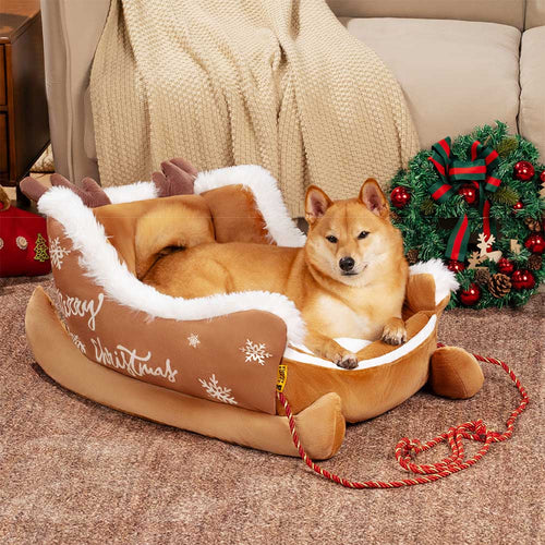 HollyPine Sleigh Dog Bed With Plush Crystal Velvet And Non-Slip Bottom By Temsk