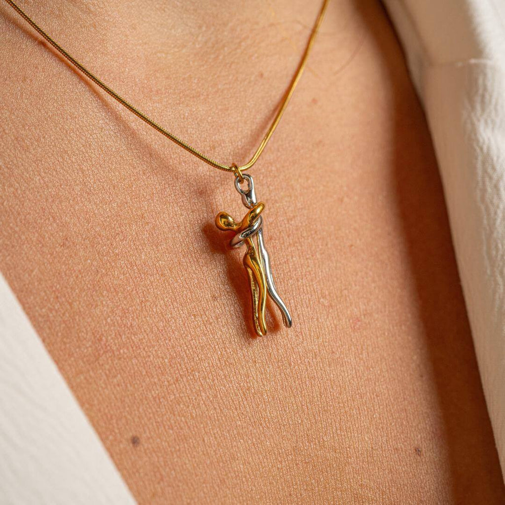 Stainless Steel Couple Necklace With Gold And Silver Finish Pendant | Temsk