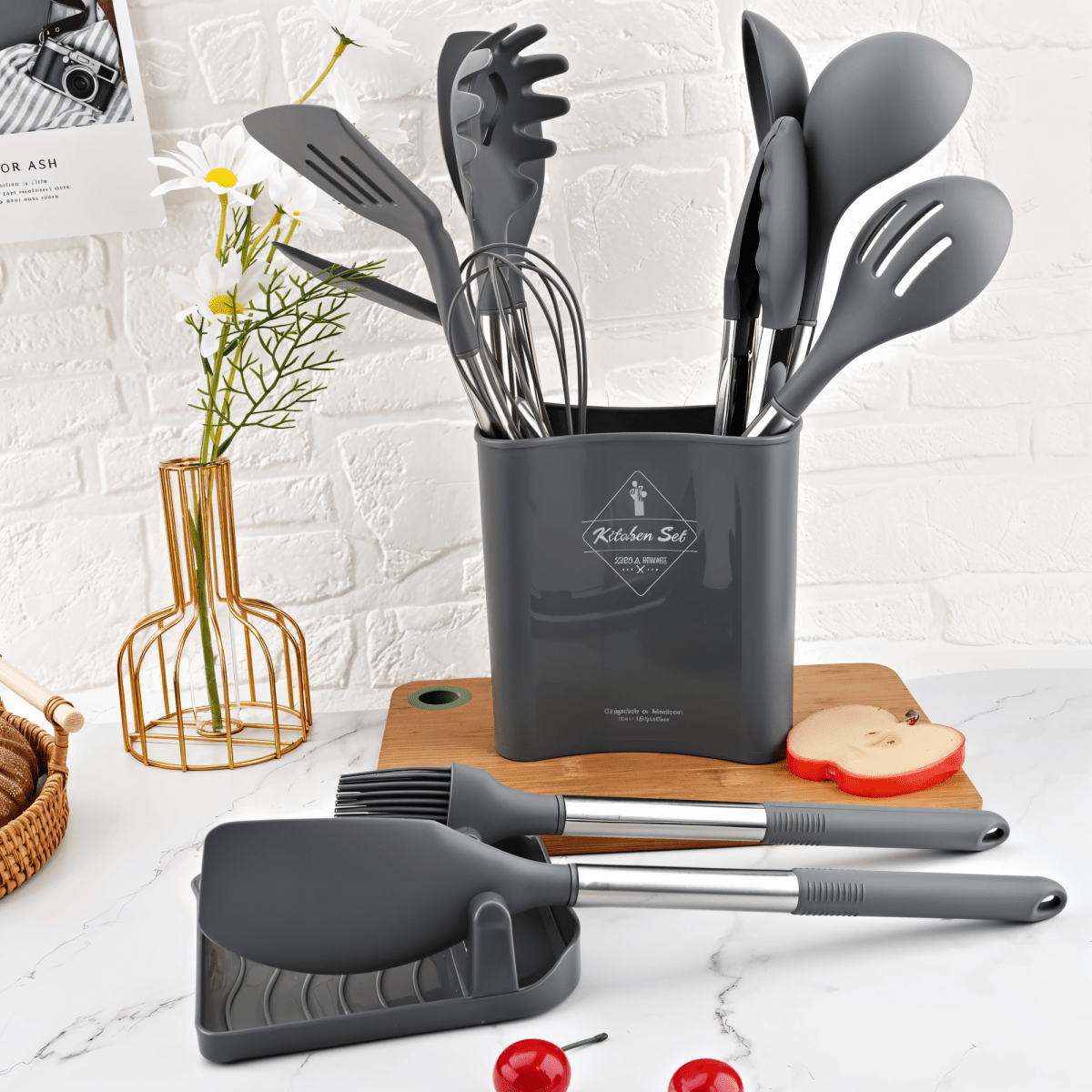 NovaChef Pro 12 Piece Silicone Utensil Set Stainless Handles For Effortless Cooking | Temsk