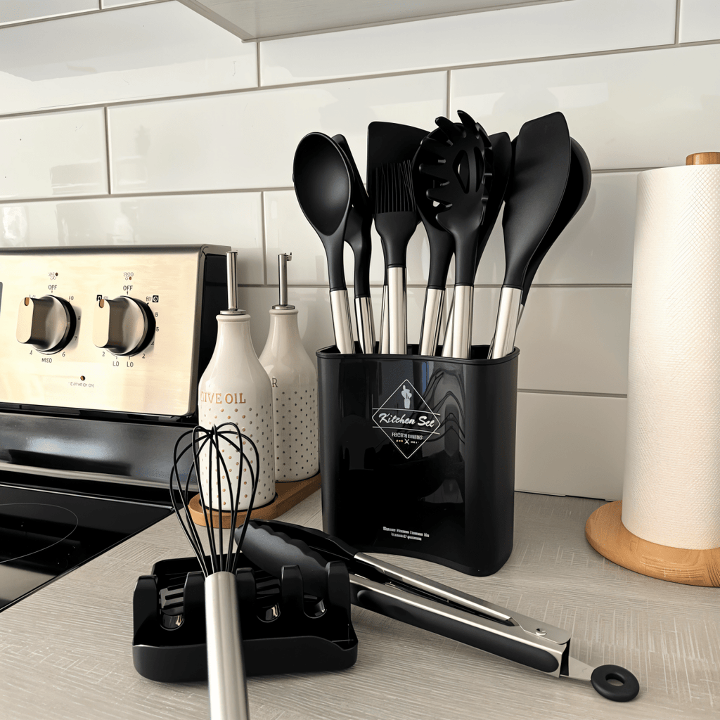 NovaChef Pro 12 Piece Silicone Utensil Set Stainless Handles For Effortless Cooking | Temsk