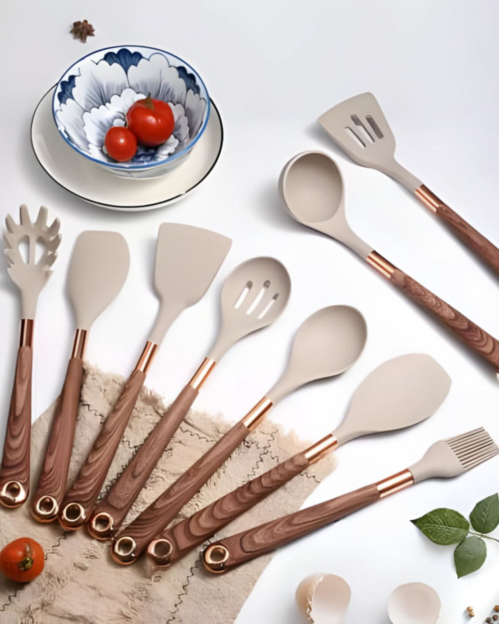 Aurelia Kitchen Elegant Silicone Utensil Set With Wood Look Handles | Temsk