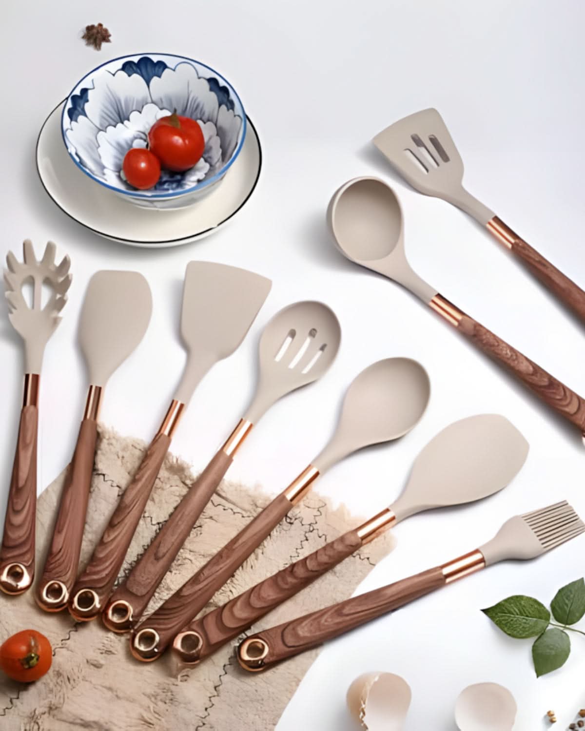 Aurelia Kitchen Elegant Silicone Utensil Set With Wood Look Handles | Temsk