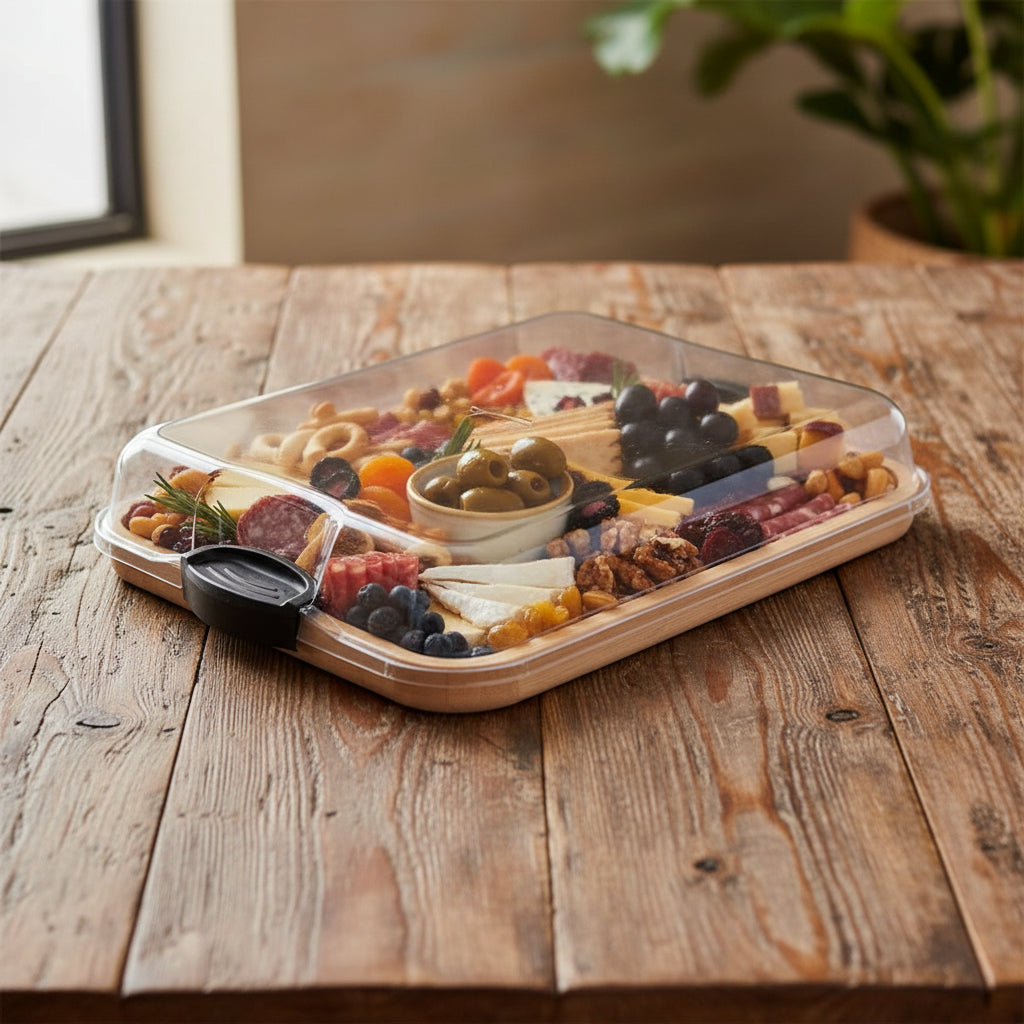 Bamboo Charcuterie Board With Locking Lid And Serving Tray | Temsk