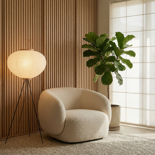 CalmAura Japandi Tripod Floor Lamp For Living Room Serene Minimalist Style By Temsk