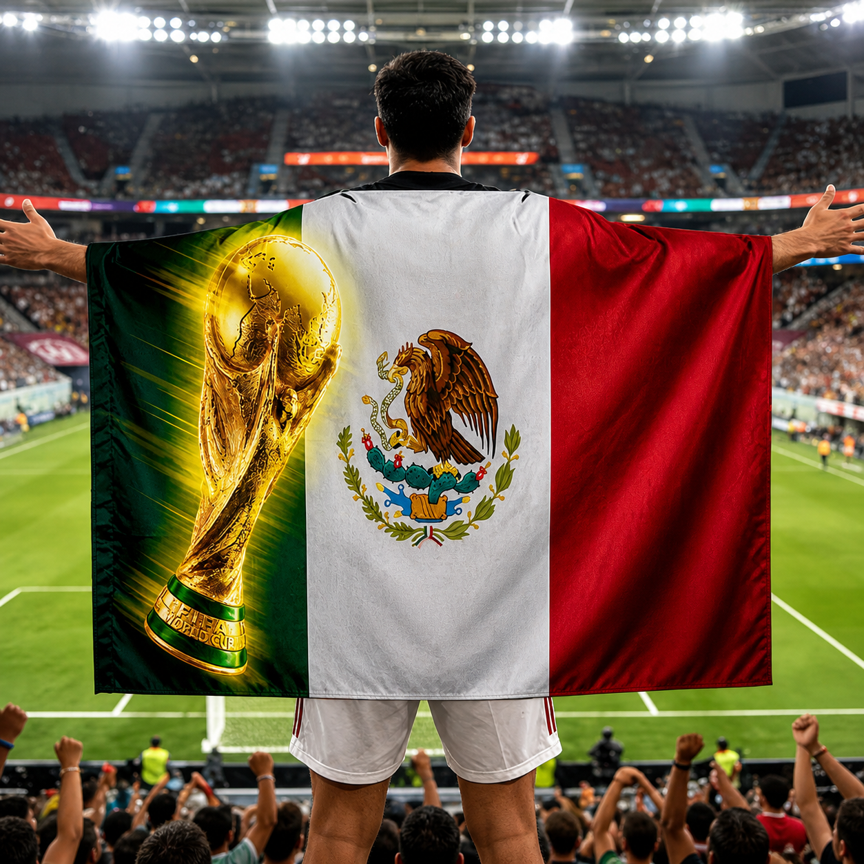 Mexiko Fußballflaggen-Umhang für Fans am Spieltag, tragbares Banner | Temsk