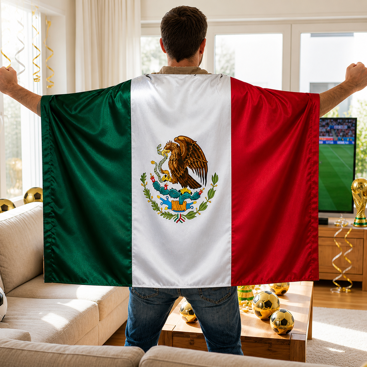 Mexiko Fußballflaggen-Umhang für Fans am Spieltag, tragbares Banner | Temsk