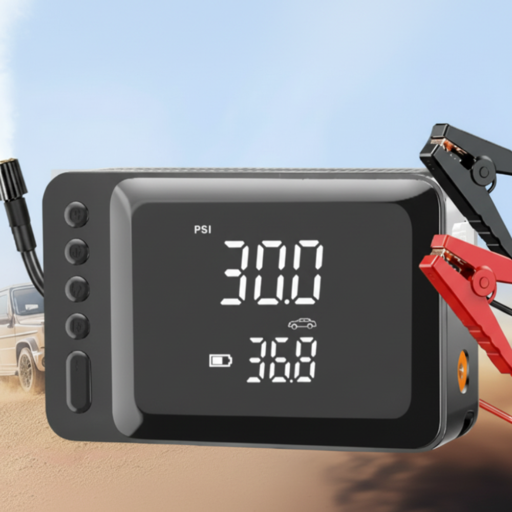All-In-One Auto Jump Starter With Portable Air Compressor And Tire Inflator Kit | Temsk