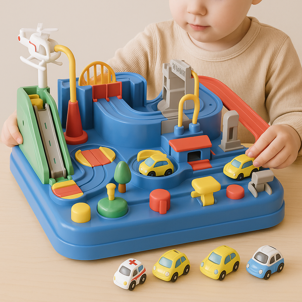 Městská dobrodružná autodráha puzzle hra pro děti a zvědavé stavitele | Temsk