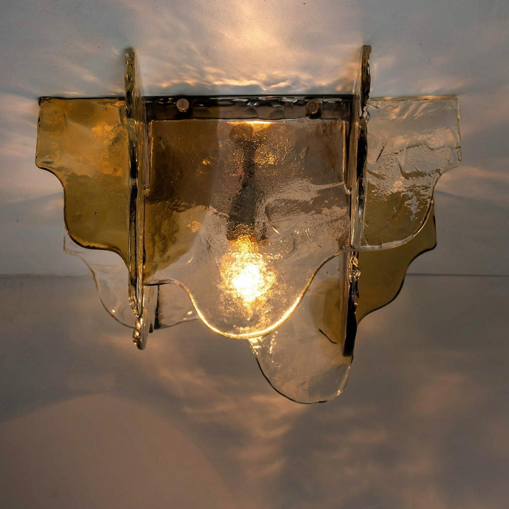 Murano-Style Hand-Blown Glass Ceiling Light With Smoke Gray Amber Clear | Temsk