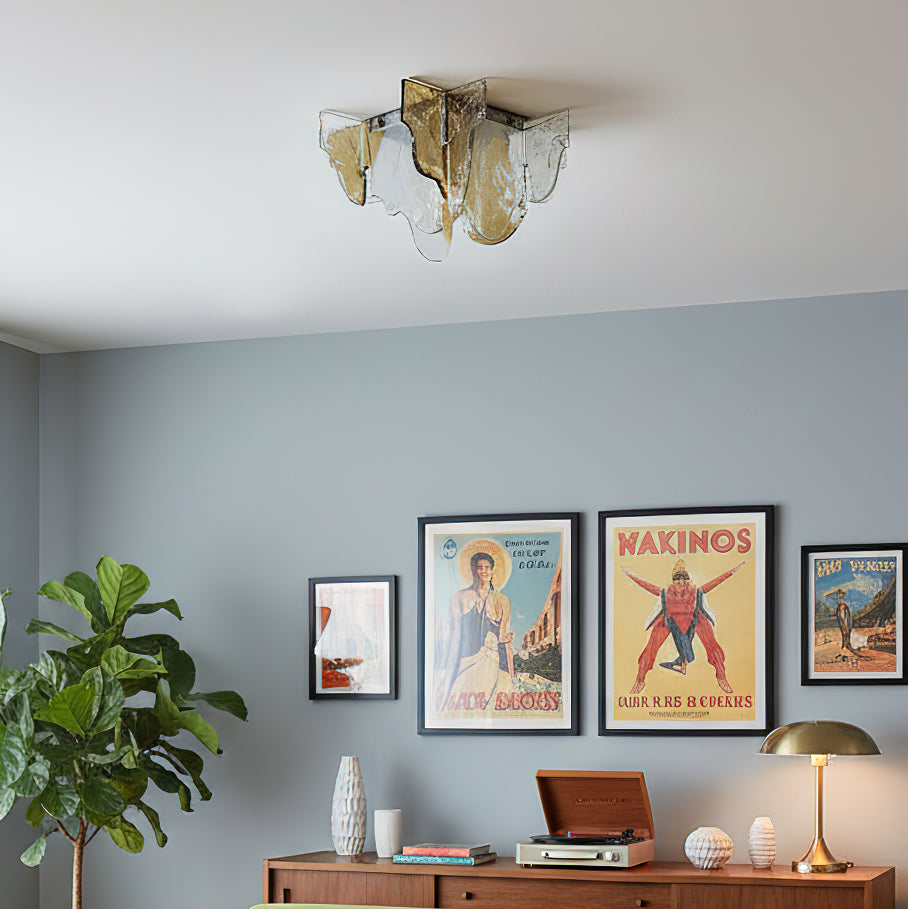 Murano-Style Hand-Blown Glass Ceiling Light With Smoke Gray Amber Clear | Temsk