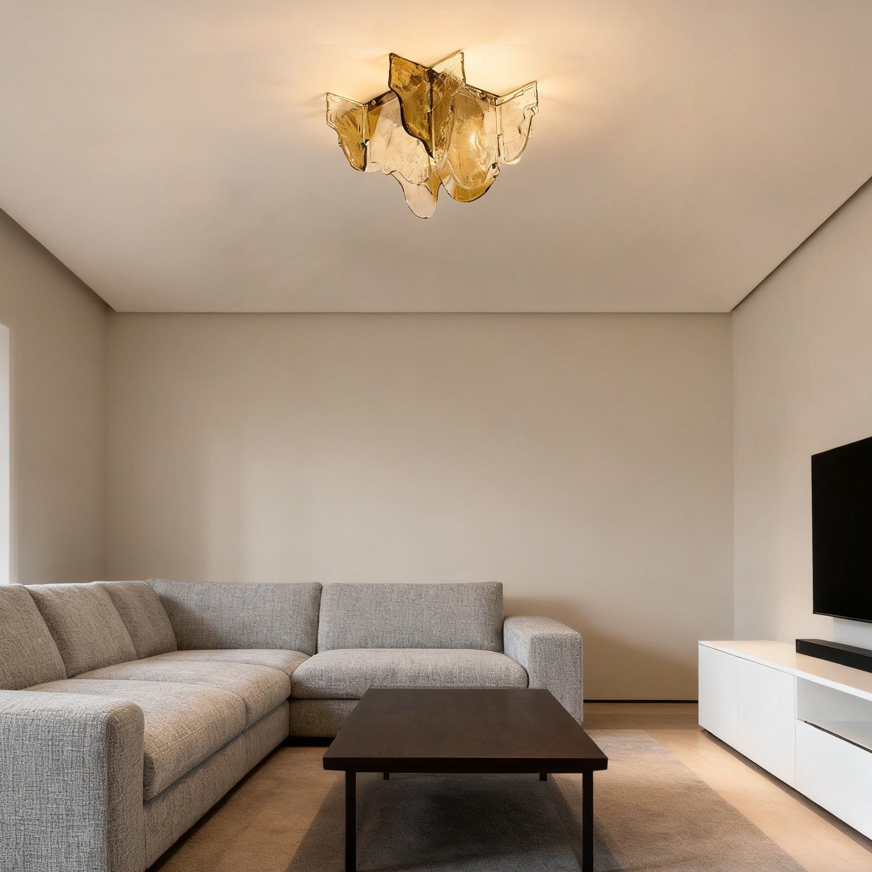 Murano-Style Hand-Blown Glass Ceiling Light With Smoke Gray Amber Clear | Temsk