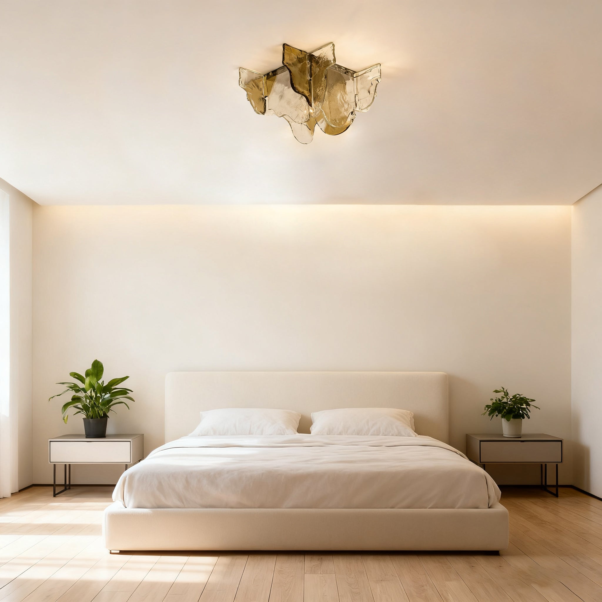 Murano-Style Hand-Blown Glass Ceiling Light With Smoke Gray Amber Clear | Temsk