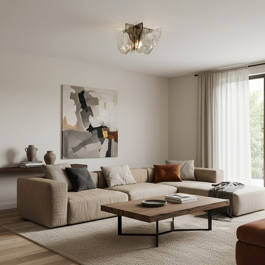 Murano-Style Hand-Blown Glass Ceiling Light With Smoke Gray Amber Clear | Temsk