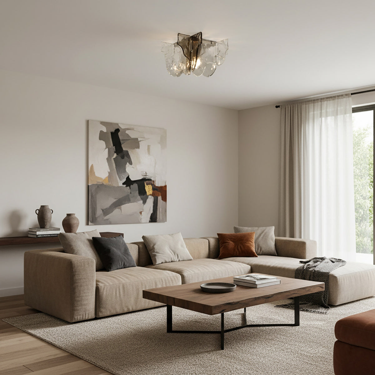 Murano-Style Hand-Blown Glass Ceiling Light With Smoke Gray Amber Clear | Temsk