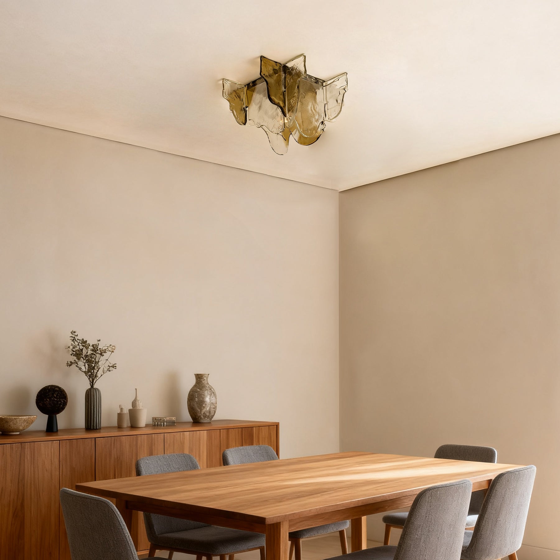 Murano-Style Hand-Blown Glass Ceiling Light With Smoke Gray Amber Clear | Temsk