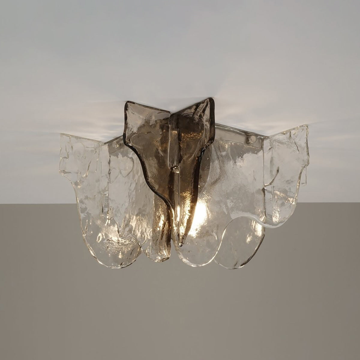 Murano-Style Hand-Blown Glass Ceiling Light With Smoke Gray Amber Clear | Temsk