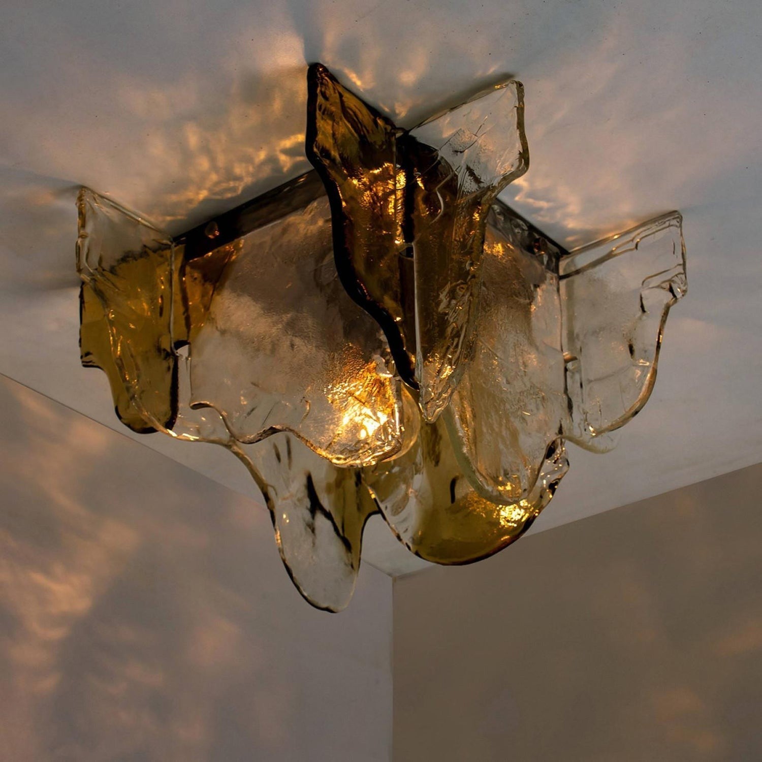 Murano-Style Hand-Blown Glass Ceiling Light With Smoke Gray Amber Clear | Temsk