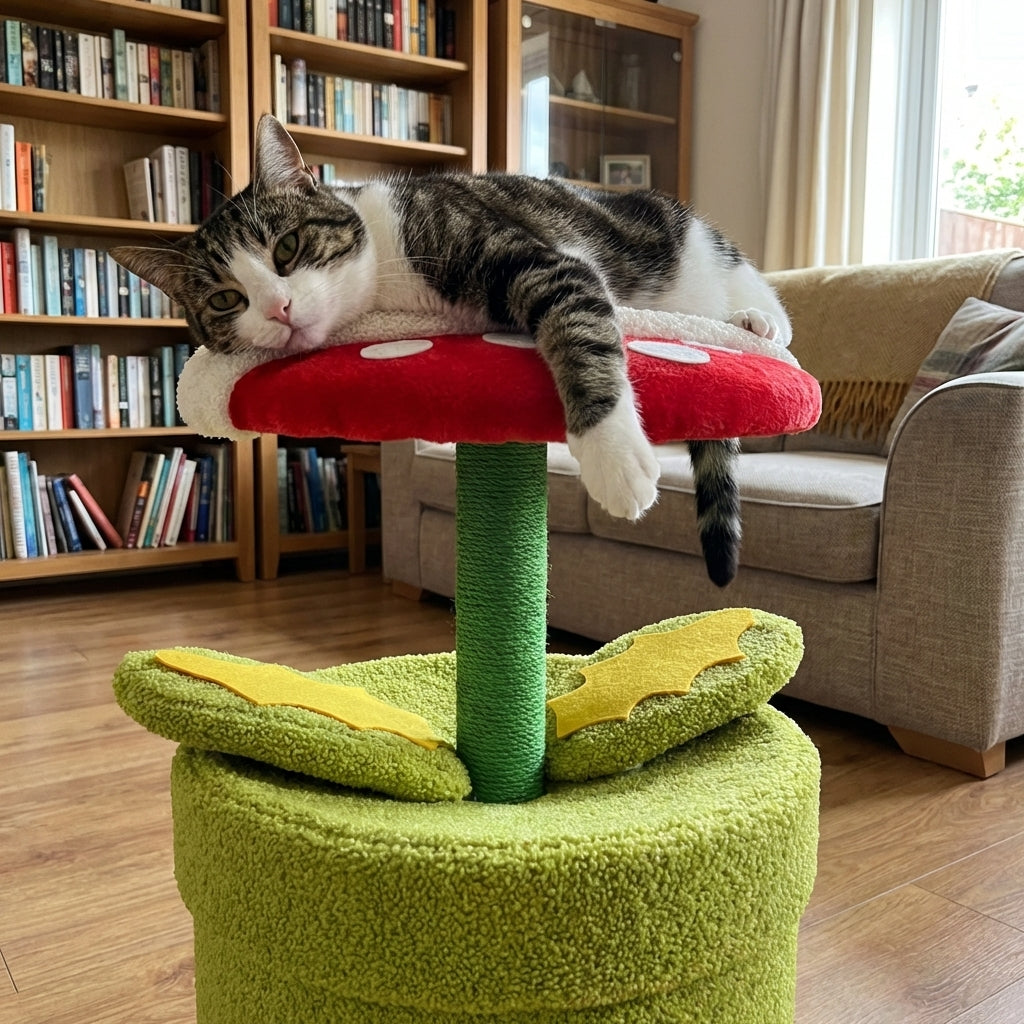 Carnivorous Plant Cat Tree With Hideaway And Scratching Post Sisal And Teddy Fluff | Temsk