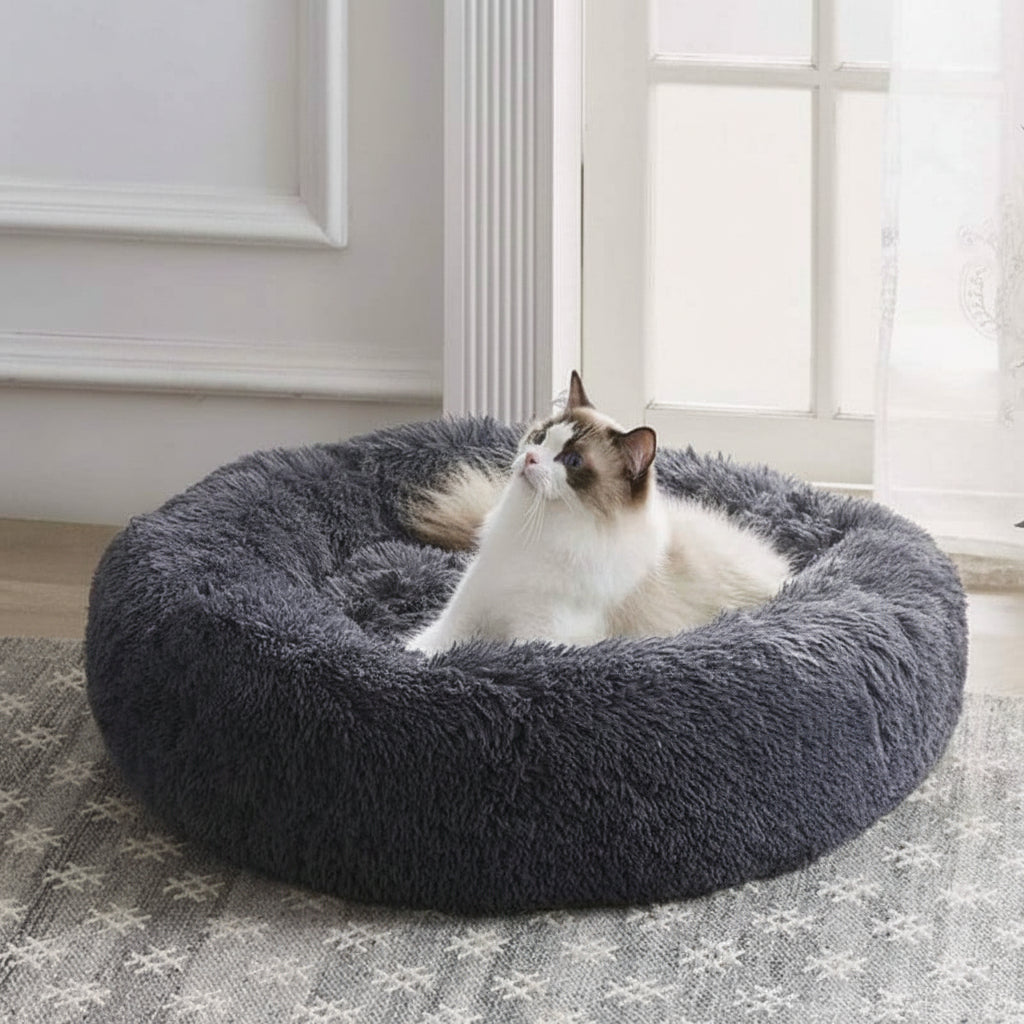 Cozy Donut Cat Bed Plush Round Calming Sleep Nest For Cats | Temsk
