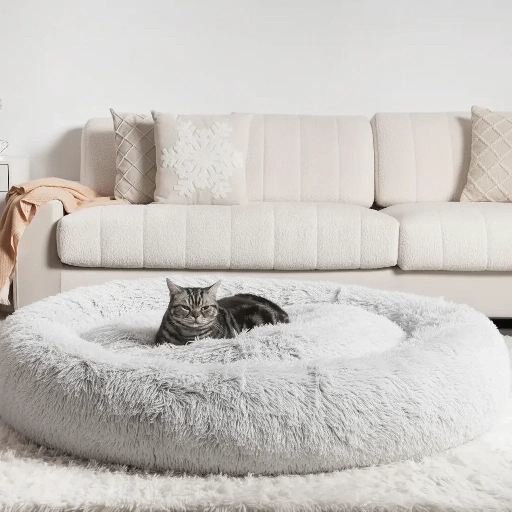 Cozy Donut Cat Bed Plush Round Calming Sleep Nest For Cats | Temsk