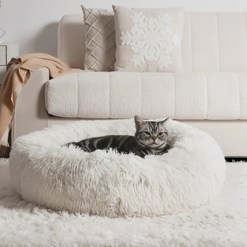 Cozy Donut Cat Bed Plush Round Calming Sleep Nest For Cats | Temsk