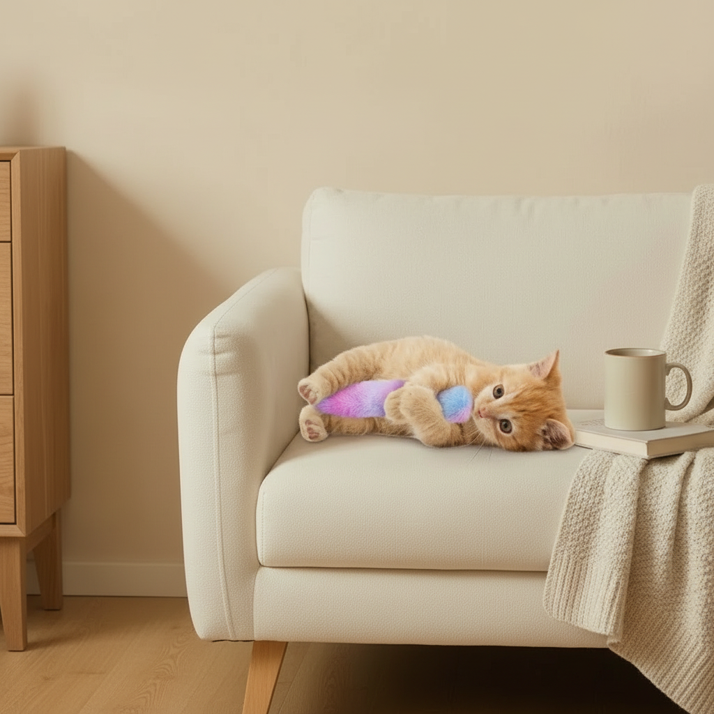 Plush Catnip Pillow Toy For Cats - Interactive Kick And Chew Toy | Temsk