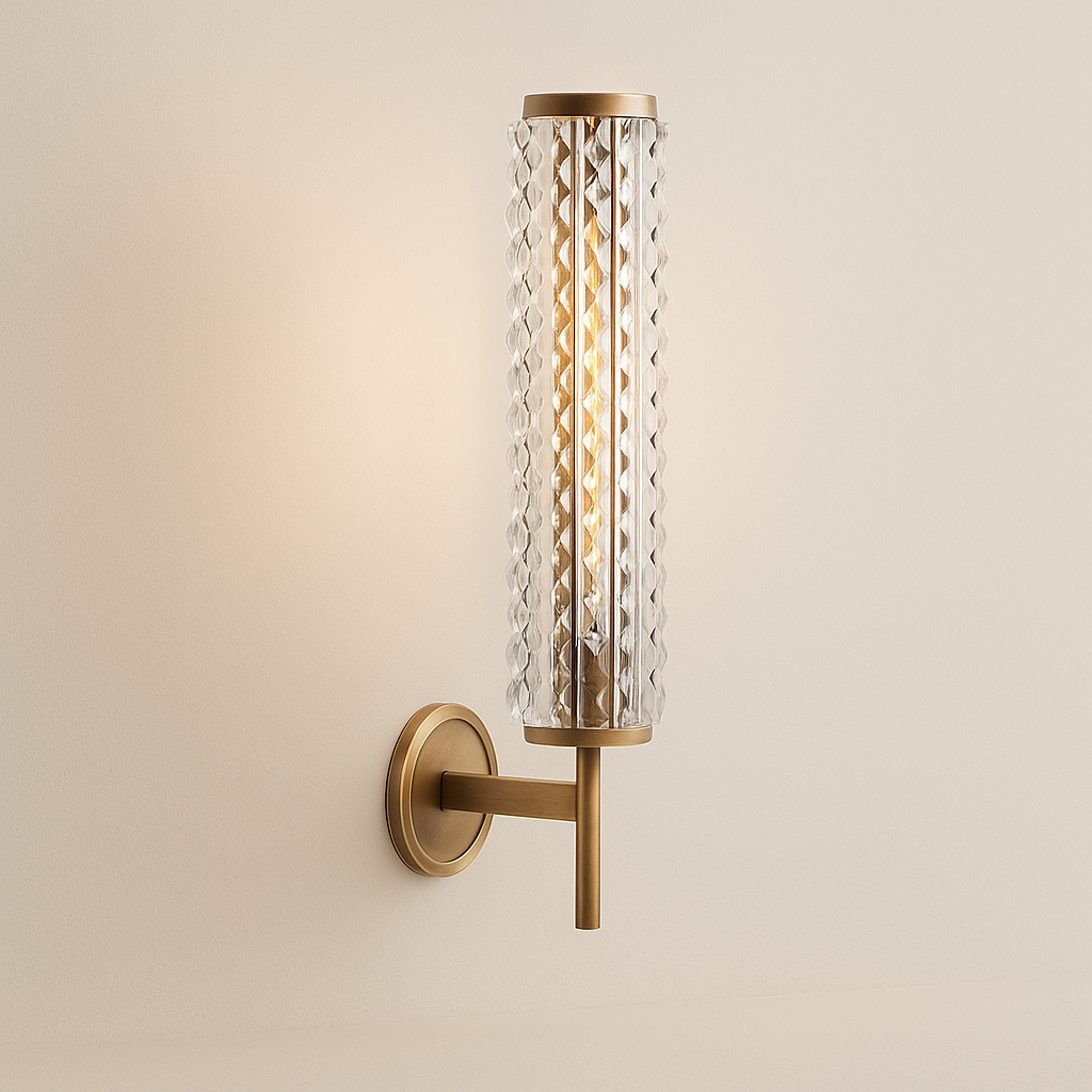 LuminaLine Elegant Modern Brass Wall Sconce With Glass Column | Temsk