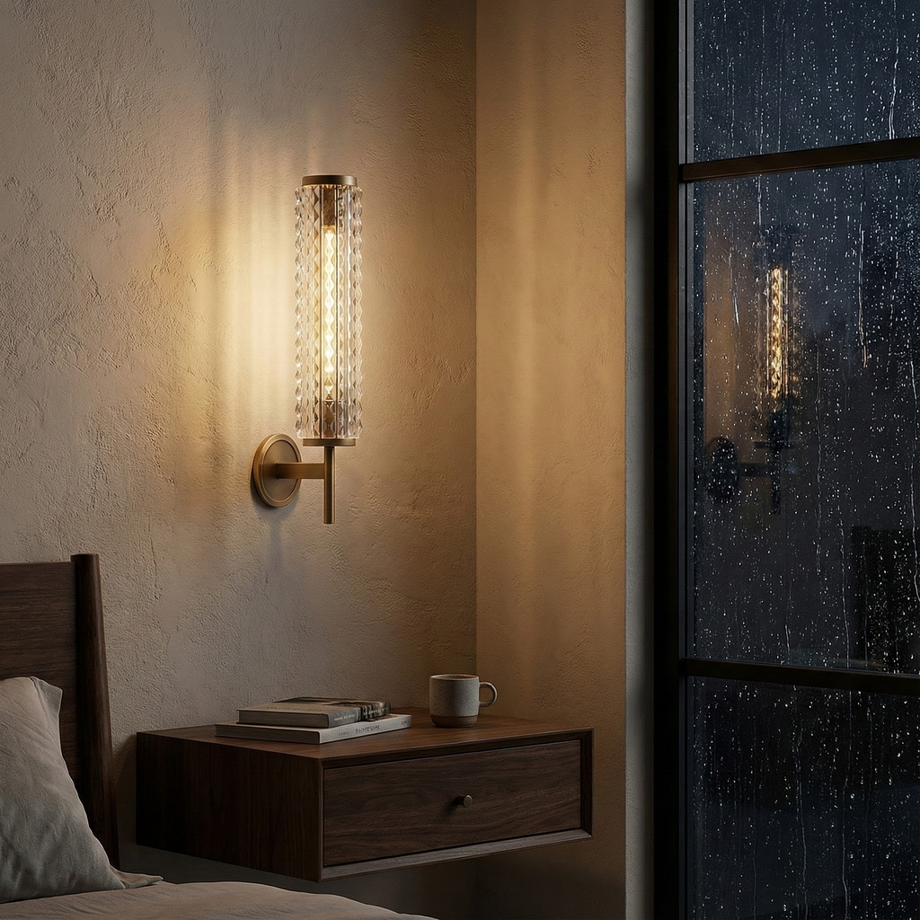 LuminaLine Elegant moderne messing væglampe med glaskolonne | Temsk