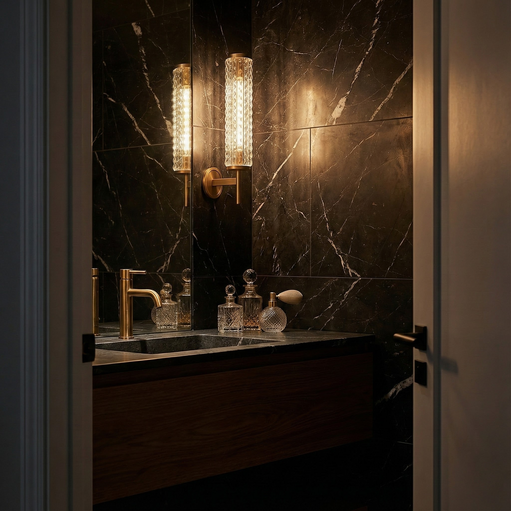 LuminaLine Elegant moderne messing væglampe med glaskolonne | Temsk