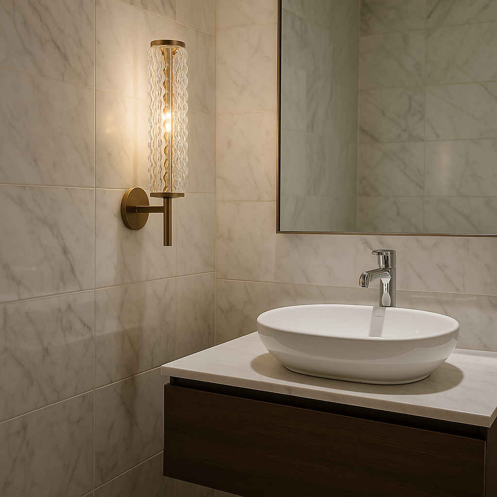 LuminaLine Elegant moderne messing væglampe med glaskolonne | Temsk