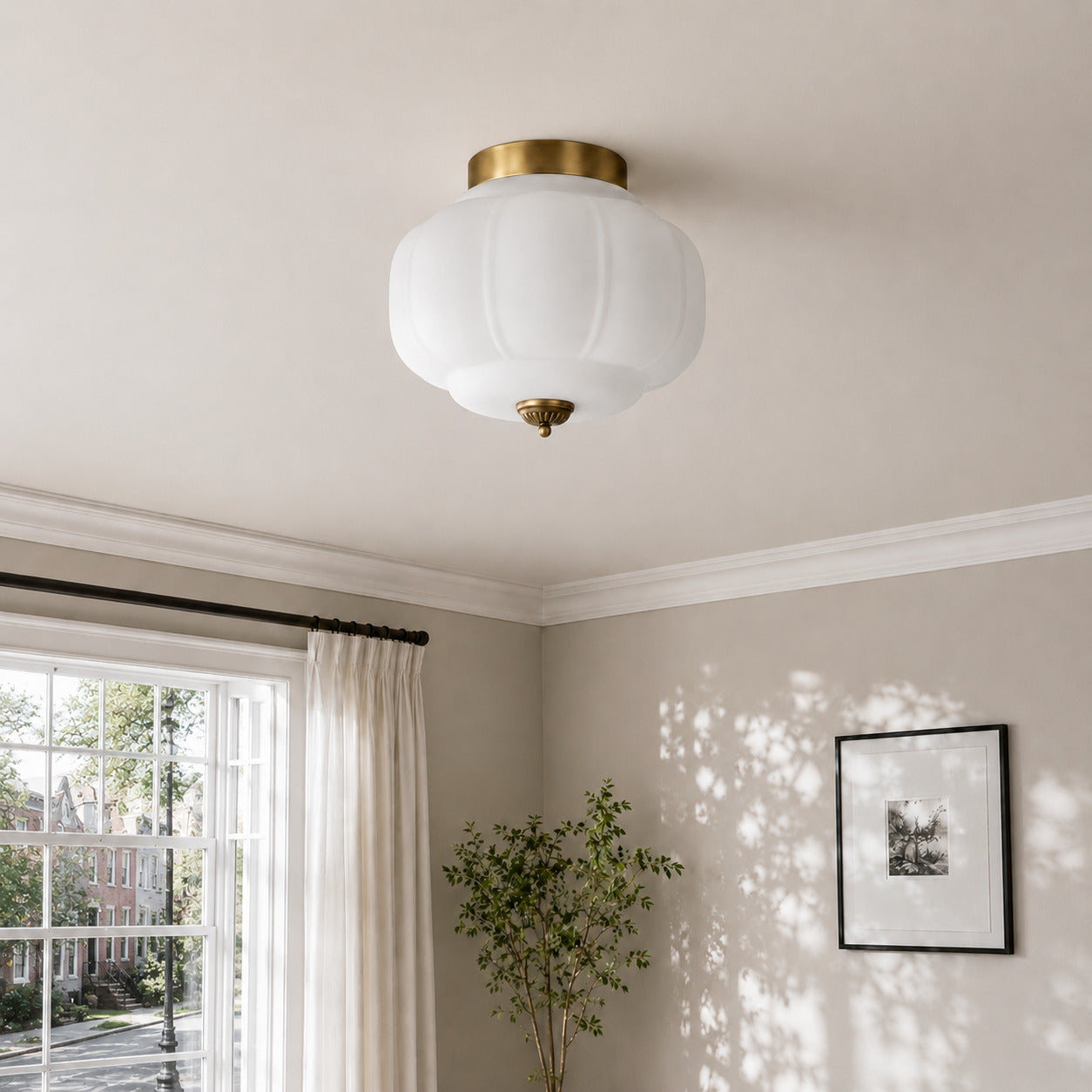 Milk Glass Ceiling Light With Glass Shade, Modern Flush Mount, Scandinavian Style | Temsk