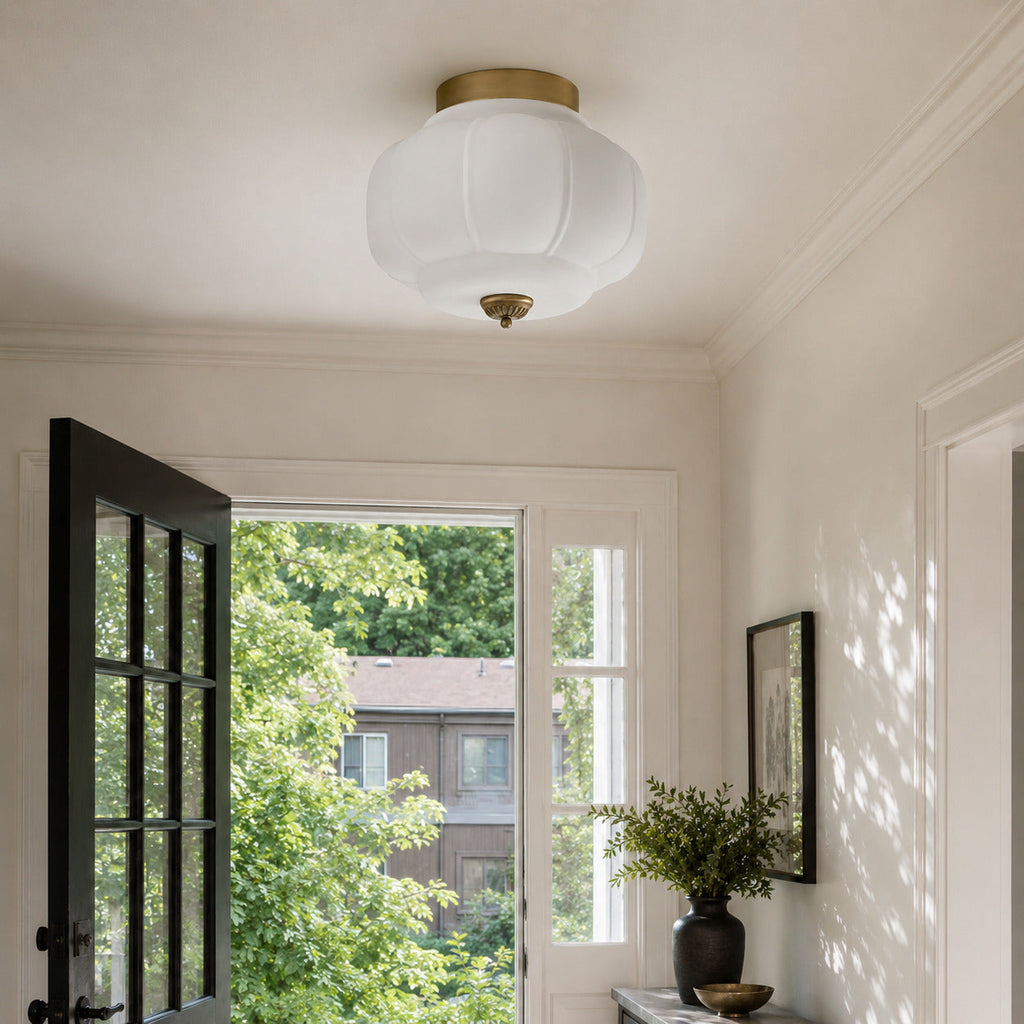 Milk Glass Ceiling Light With Glass Shade, Modern Flush Mount, Scandinavian Style | Temsk