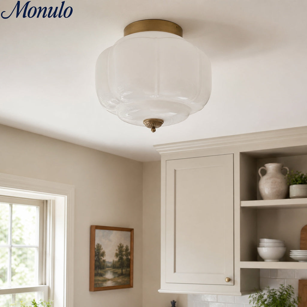 Milk Glass Ceiling Light With Glass Shade, Modern Flush Mount, Scandinavian Style | Temsk