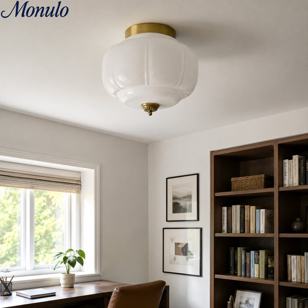Milk Glass Ceiling Light With Glass Shade, Modern Flush Mount, Scandinavian Style | Temsk