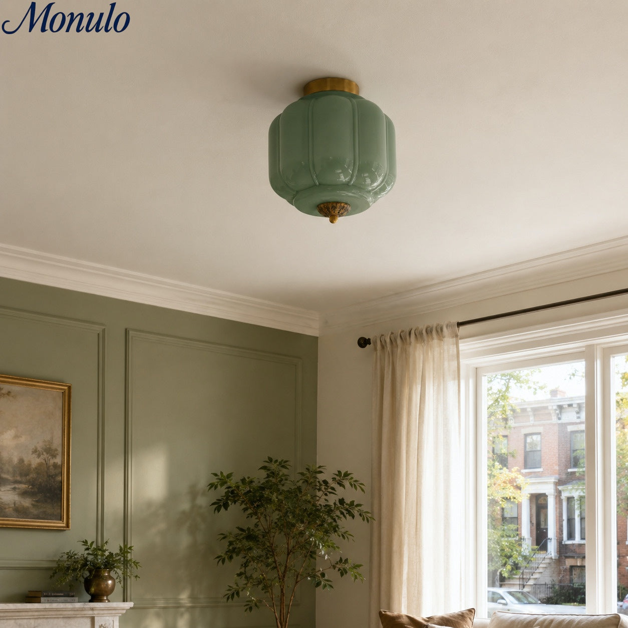 Milk Glass Ceiling Light With Glass Shade, Modern Flush Mount, Scandinavian Style | Temsk